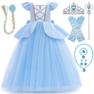 Robe Cendrillon Fille DéGuisement Princesse Cendrillon Costume Cendrillon Avec Accessoires Costume Halloween Partie Carnaval Cosplay NoëL SoiréE CéRéMonie,130cm (Pixuye, neuf)