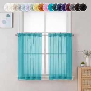 Chyhomenyc Lot de 2 rideaux transparents turquoise de 91,4 cm de long, voile filtrant la lumière, avec passe-tringle pour salle de bain, salon, ferme, petites fenêtres, 106,7 x 91,4 cm (Fast Media Ships From USA, neuf)