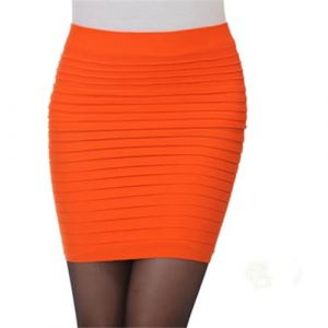 AAIXXIZAO Mini Jupe Crayon Courte Sexy Élastique Plissé Jupe Taille Haute Moulante Mini Jupe Bureau Court Crayon Jupes Solide Taille Unique Orange (anxizahuopu, neuf)