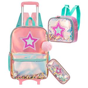 HTgroce 16 inch Sac a Dos Roulette Fille Cartable a Roulette Fille Maternelle Sac &agrave; Lunch et &eacute;tui &agrave; Crayons Inclus, Parfaits pour les Enfants qui Vont &agrave; l'&eacute;cole et qui Voyagent. (Lldaily EUR, neuf)