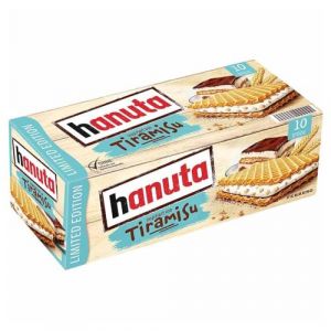 Délicieuse association d’une gaufre croustillante et d’une délicate crème mascarpone, origine Allemagne - Hanuta Tiramisu Édition limitée - 1 boite de 10 pièce - 220g (PAStation, neuf)