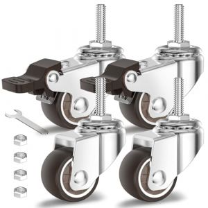 HOLKIE 4 Roulettes pour meubles 25mm avec freins M8-1 x 20mm roulettes pivotantes à tige filetée - Roulettes charge lourde verrouillables capacité totale 40kg (2 avec freins et 2 sans) (GuJi Direct, neuf)