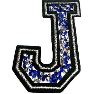 &Eacute;cusson Patch Badge strass Brod&eacute; ecusson lettre alphabet thermocollant " lettres en strass 8-10 cm " (bleu J) (B2SEE LTD avec TVA francaise et livraison LaPoste, neuf)