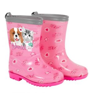 PERLETTI Bottes de Pluie Fille Chien et Chat - Bottines Rose Imperm&eacute;able pour Fillette &Eacute;cole Maternelle 3 4 5 6 Ans - Galoches Chaussures Antid&eacute;rapantes et R&eacute;fl&eacute;chissantes (24/25 EU, Chien et Chat) (PERLETTI, neuf)