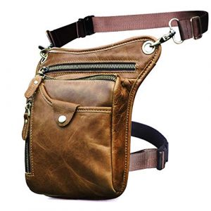 Le'aokuu Hommes V&eacute;ritable Cuir Sac de Taille pour Moto Sac &agrave; Bandouli&egrave;re Messenger &Eacute;paule Sac Bum Sac de Hanche pour Les Jambes Cuisse 211-5 (Somedayfine, neuf)