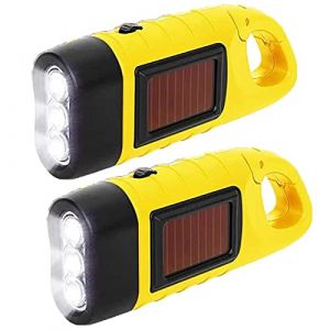 Lot de 2 lampes de poche à manivelle, Lot de 2 lampes de poche LED solaires, Lampe de poche Manivelle, LED rechargeable Étanche Torche dynamo de survie pour sports de plein air jaune (zhentailiang, neuf)