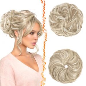 BARSDAR 2 PCS Chignon Postiche Cheveux, Elastique Chouchou Cheveux Chignon Extensions pour Femmes Synth&eacute;tique Naturel &Eacute;pais Donut Updo Faux Scrunchies Extension Postiche - Blond Moyen avec Blanc Blond (BARSDAREU, neuf)