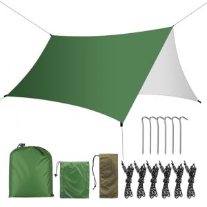 KIMIGO Camping Bâche 3x3M,Toile de Tente Imperméable Anti-UV,Camping Bâche Anti-Pluie,Tente Parasol Abri de Survie Tous Temps pour Extérieur, Bivouac, Randonnée, Trekking, Hamac, Auvent Van Fourgon (Fluttuante Kft, neuf)