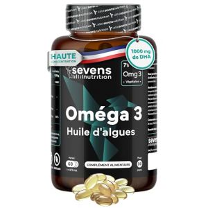 Omega 3 Vegan Huile d'Algue Omegatex&reg; - 1000 mg DHA + Vitamine E - Haute Concentration - Omega-3 pour cerveau, vision et c&oelig;ur - 60 Capsules Molles - 100% V&eacute;g&eacute;talien - Sans gluten, lactose ni OGM (SEVENS NUTRITION, neuf)