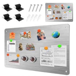 LUPATDY Tableau Magnétique Mural, 43 x 30cm Plaque Aimantee pour Magnets, Metal Tableau D'affichage Magnétique Pour Cuisine, Bureau, Réfrigérateur - Argenté (LUPATDY-FR, neuf)