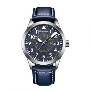 FORSINING Montre m&eacute;canique automatique pour homme avec bracelet en cuir et affichage analogique de la date Montre &eacute;tanche, bleu, Sangle (Global Fashion Show, neuf)