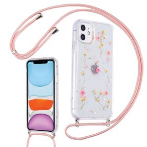 Foonary Coque pour Apple iPhone 12/Apple iPhone 12 Pro 6,1" avec Cordon de Collier, Aesthetic Fleur S&eacute;ch&eacute;e &Eacute;tui Housse R&eacute;glable Lanyard Corde Cha&icirc;ne, Silicone Antichoc Bumper Case pour iPhone12 Rose (DANIEL MEYER eu, neuf)