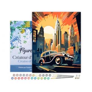 Figured'Art Peinture par Num&eacute;ro Adulte avec Cadre Voiture Art D&eacute;co &agrave; New York - Activit&eacute; Manuelle Kit de Loisir Cr&eacute;atif DIY Num&eacute;ro d'Art Complet - 40x50cm toile tendue sur ch&acirc;ssis (Figured'Art, neuf)