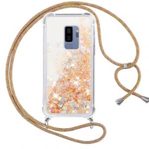 Vauki Coque pour Samsung Galaxy S9 Plus avec Cordon, Paillette Liquide Transparent Crystal Glitter Housse, Protection Antichoc Silicone Souple TPU Bumper Case, R&eacute;glable Collier pour Samsung S9+, Or (HARMONIQUE WAY, neuf)