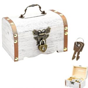 oooaooo Coffre au tr&eacute;sor en bois blanc pour enfant - Coffre au tr&eacute;sor verrouillable avec couvercle - Bo&icirc;te avec serrure - Bo&icirc;te en bois avec couvercle (Dashline O&Uuml;, neuf)