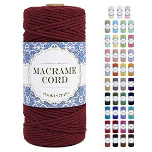 Uiopa Corde Macramé 3mm x 100m Ficelle Macramé Naturel Cordon Coton Fil Macramé 3mm Cordelette pour Suspension Murale Tressée de Plante Rideau Bricolage Décoration Intérieure Boho (Vin Rouge) (XEYUAN, neuf)