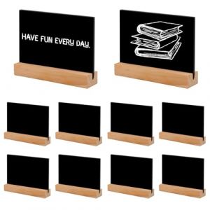 Vueinrg 10 Pièces Mini Ardoise Etiquette Ardoise 10 x 7.5cm Ardoise Noire avec Socle en Bois pour Buffet Mariage Boulangerie Fête Étiquette de Prix Décoration Signe Porte Nom (ASKGRJKHGV, neuf)