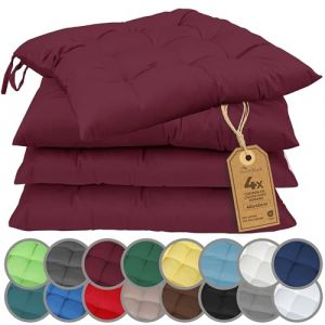 NatureMark Lot de 4 Galettes de Chaises avec Rubans 40x40 cm – Coussin de Chaise Épais pour Intérieur & Jardin – Couleur Bordeaux Rouge (cottonrich, neuf)