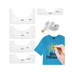 KGDUYC Règles de couture - 5pcs Guide de Règle de T-Shirt,Outils d'Alignement de T-Shirt Règles d'Alignement de T-shirt Règles de Centrage avec 1Ruban à Mesurer Souple pour adultes et jeunes enfants (Qertyias OÜ, neuf)