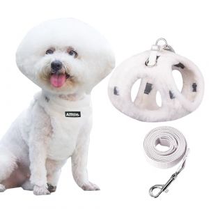 AIITLE Ensemble Harnais et Laisse pour Chien Harnais Chaud et Confortable pour Chiots avec Motif Magic Tape, Gilet en Peluche pour promenades en ext&eacute;rieur pour Petits Chiens et Chats Blanc XS (Aiitle, neuf)