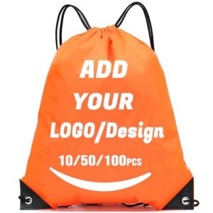 AMOFACIO Sac à dos à cordon personnalisé 10/50/100/200 pièces Sacs personnalisés en vrac à cordon de serrage Articles promotionnels personnalisés, 17” X 13.5'', Sacs à dos de voyage, Orange (chongge shop, neuf)