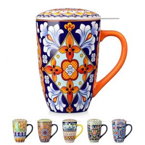 vancasso SIMI Tasse &agrave; Th&eacute; avec Infuseur et Couvercle - 540 ML - Tisani&egrave;re en Porcelaine avec Filtre Amovible, Grand Mug pour Infusion de Th&eacute;, Caf&eacute; et Tisanes, Style Boh&egrave;me Orange (vancasso Urban Home, neuf)