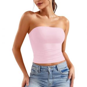 QIUhhpuy Dos Nu Femme Bandeau Tube Top Femme Haut Court Dos Nu T-Shirt Stretch Slim Fit Sexy Caraco sans Bretelles D&eacute;Bardeur sans Manches Y2K Crop Top Bustier Mode Couleur Unie Tube Tops (QIUhhpuy, neuf)