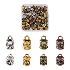 Fashewelry Lot de 128 embouts de cordon en argent tibétain à coller 4 couleurs pour collier et bracelet en cuir 13 ~ 16 x 8,5 ~ 9 mm (Biyun Jewelry EU, neuf)