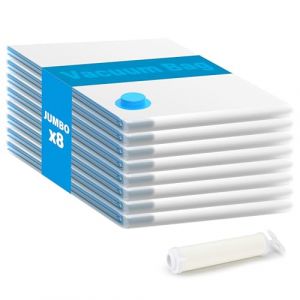 Lot de 8 sacs de rangement sous vide XL (100 x 70 cm) – Sacs économiseur d'espace sous le lit avec pompe manuelle | PVC robuste de 0,2 mm et double joint hermétique pour couettes, vêtements (DHS-Marketing, neuf)