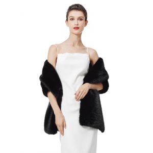 BEAUTELICATE Ch&acirc;le &Eacute;tole en Fausse Fourrure Cape De Femme Mariage Hiver Bol&eacute;ro Fourrure pour Soir&eacute;e Mari&eacute;e Demoiselle d'honneur C&eacute;r&eacute;monie F&ecirc;te No&euml;l(Taille Unique, Noir) (BEAUTELICATE-FR, neuf)