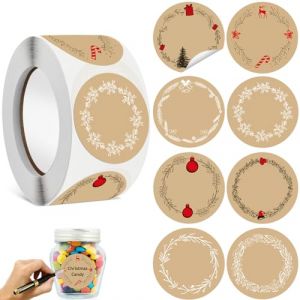 Autocollants D'étiquettes en Papier Kraft, 500 pcs 1 rouleaux Noël Autocollants, Étiquettes à confiture, Rond Autocollants de Noël Papier Pour La Maison, Noël Emballages Cadeaux (B) (RUOJIA, neuf)