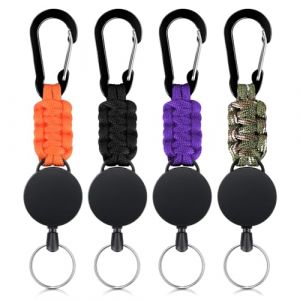 4 Pièces Porte-clés Extensibles, Porte Badge Enrouleur, Porte Badges Mousqueton avec Cordon en Acier Extensible de 60 cm, Porte Badge Retractable Enrouleur Mousqueton Robuste (TEKTONIX LTD, neuf)