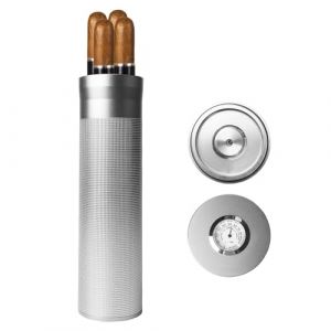 Cave à Cigares Portable, Étui à Cigare en Acier Inoxydable, Boîte à Cigares de Voyage Tube pour 3 à 4 Cigares, Étui à Cigares avec Hygromètre, Cave à Cigare Cadeau pour Les Amoureux de Cigares (CEANNA, neuf)