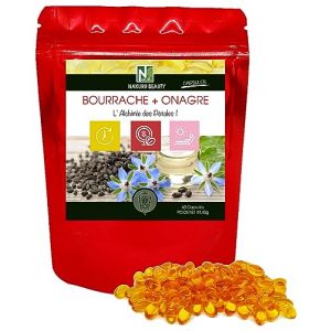 NAKURU | Bourrache + Onagre | Gamme Beauty | Fabriqu&eacute; en France | "L' Alchimie des P&eacute;tales!" | 60 Capsules de 740mg - Poids Net: 44,40g (Nakuru Super-Aliments, neuf)