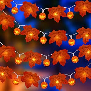 Fentar 3M Guirlande Limuneuse de Feuille d'Erable 20 LED Citrouille Feuille d'Erable Fairy Light Batterie &Eacute;tanche Durable, Guirlande Automne Jolie D&eacute;licate pour Halloween Thanksgiving Decoration Noel (FtrsTrade, neuf)