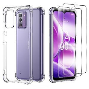 Coque pour Nokia G42 avec 2 Protecteur D'écran en Verre Trempé, Housse de Protection Souple Silicone TPU Bumper Antichoc avec pour Nokia G42 5G- Transparente (Pretyj, neuf)