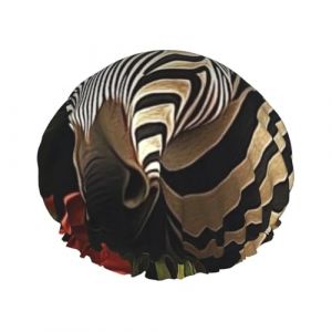 Bonnet de douche imperm&eacute;able r&eacute;utilisable pour femme - Rose rouge z&egrave;bre - Couverture &eacute;lastique pour le bain, le spa, les voyages et l'utilisation quotidienne (ZSUUGJ, neuf)