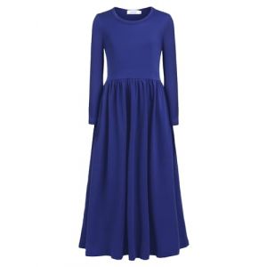 Arshiner Robe Longue en Coton Uni pour Fille Robe Longue Maxi Robe Longue d'automne Robe De Rentr&eacute;e Scolaire Robe d'hiver Basique Robe D&eacute;contract&eacute;e Bleue avec Poches 150/12-13 Ans (Arshiner Store, neuf)