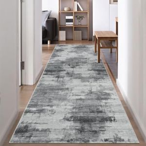 Famibay Tapis Couloir Long 80x300 Lavable en Machine Tapis De Passage Anti Derapant Doux Poil Ras Gris Moderne Abstrait Tapis Cuisine Salle A Manger Chambre (Pretty Decor, neuf)
