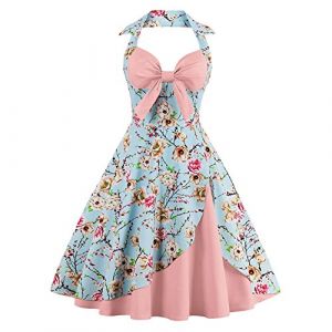 IWEMEK Femmes Vintage Retro Robe Trapèze Rockabilly à Fleurs Années 1950 50 60 Audrey Hepburn Style Dos Nu Encolure Coeur Robe de Cocktail Soirée Fête L'été Casual Habillée Robes Rose Fleur 3XL (IWEMEK, neuf)