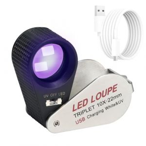 Loupe de Bijoutier Lumineuse Loupe de Bijoutier 10x Rechargeable Loupe de Bijoutier Pliable Loupe LED Triplet avec 6 LED et Lumière UV pour Pierres Précieuses, Bijoux, Pièces de Monnaie, etc. (Milano Europe, neuf)