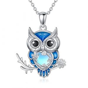HARMONY BOLA Collier hibou en argent sterling 925 avec pendentif en pierre de lune, bijou hibou, bijou pour femme, anniversaire, Argent sterling (HARMONY BOLA Jewellery, neuf)