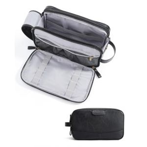 BAGSMART Trousse de toilette pour homme, trousse de toilette de voyage, trousse de toilette avec double fermeture &eacute;clair, grand espace de rangement, 5 l, Cuir synth&eacute;tique noir, 8.1 L (HZJZ FR, neuf)
