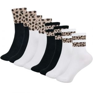 KEYRI 4 paires de chaussettes pour femmes, chaussettes l&eacute;opard &agrave; longueur mollet, chaussettes d'&eacute;quitation pour dames, chaussettes douces et respirantes pour tennis pour filles, chaussettes d'affaires (QI YU, neuf)