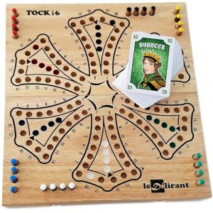 LEDELIRANT - Jeu de Tock à 6 Joueurs - Inclus 54 Cartes CARTATOC - Fabrication Artisanale en Bois d’Hévéa Massif – Plateau Pliable - à Partir de 6 Ans - Jeux de Société Familial. (Le Délirant, neuf)