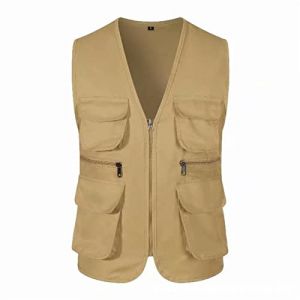 Gilet de Peche Homme de Travail de Photographie Gilet Homme sans Manche Versatile Multipoches Veste Mi Saison Saharienne Militaire Gilets Cargo de Sauvetage Camping Randonnée Veste sans Manches (Sunliney, neuf)