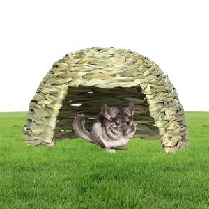 Nid d' de lapin - Lit pliable pour cochon d'Inde - En paille de foin - Abri de jeu tissé à la main - Pour petits animaux - Décoration naturelle de l'habitat - Lit pour hamsters, chinchillas, cage (QiuYanBinShangMao, neuf)