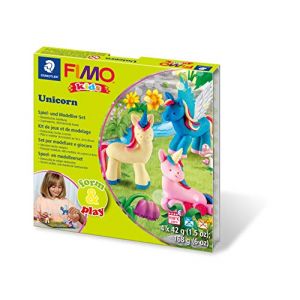 STAEDTLER - Fimo Kids Form&Play - Set "Les licornes" - 4 pains p&acirc;te &agrave; modeler 42 g assortis + 1 outil de modelage + 1 d&eacute;cor + notice d'utilisation d&eacute;taill&eacute;e - 8034 19 LY (DEAL QUARTER, neuf)