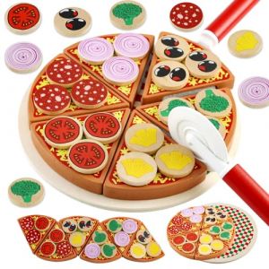 Feelhap Pizza en Bois Bébé,Aliments Dinette Enfant en Bois Jouet a Decouper Pizza À Couper en Bois,Accessoire Cuisine Enfant Jouet en Bois Jeu éducatif Cadeau Anniversaire pour Garçons et Filles (YODAZA LIMITED, neuf)