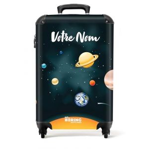 NoBoringSuitcases.com Valise Enfant, Valise Cabine, Valise 10kg, Bagages Enfant, Valise Enfant Roulette, Valise Garcon, Trolley, Valise Personnalisable 55x35x25cm (Système planétaire - Bleu foncé) (NoBoringSuitcases, neuf)